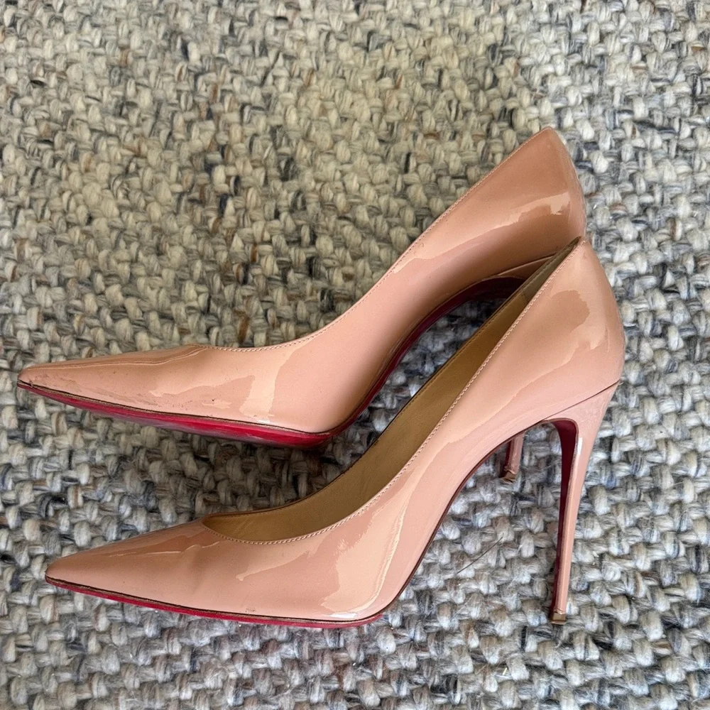 Christian Louboutin Nude Patent Pumps Classic Red Bottom Heels Size 11.5 - Picture 2 of 8